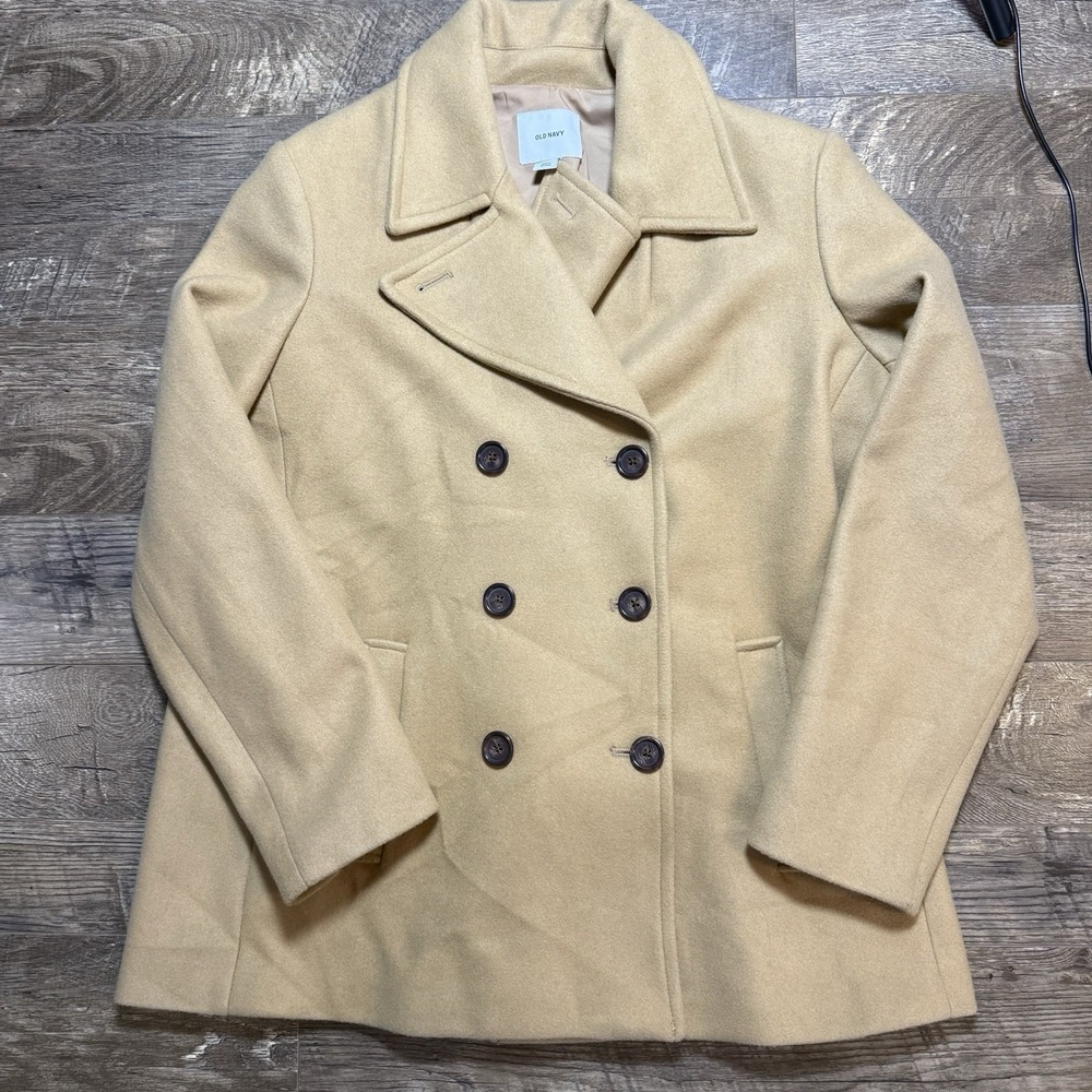 Old Navy Coat Womens XL Camel Wool‎ Blend Double Breasted Peacoat Jacket Lined